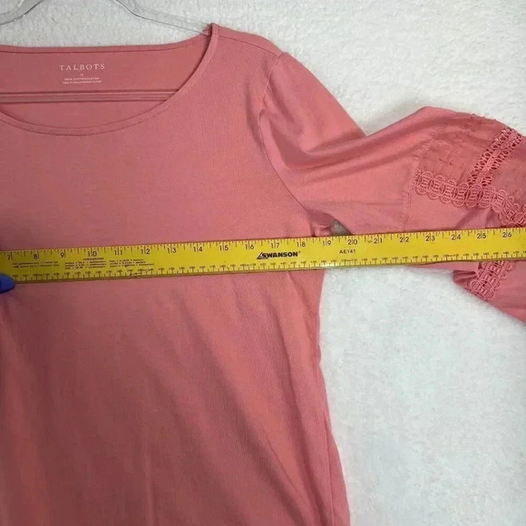 Talbots 100% cotton Size Medium 3/4 length embroidered sleeves Baby Doll Pink - Picture 7 of 11